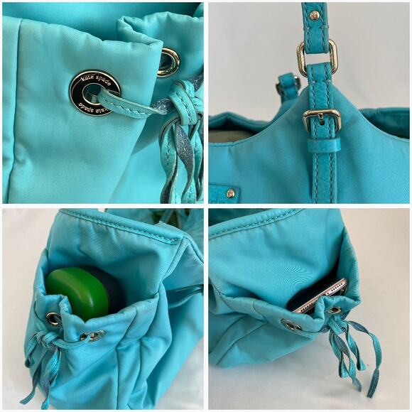 KATE SPADE Nylon and Leather Large Turquoise Shoulder Bag - Picture 6 of 15